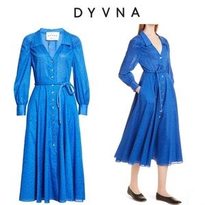DYVNA Long Sleeve Shirtdress In Blue Uneven Dots XS 365$